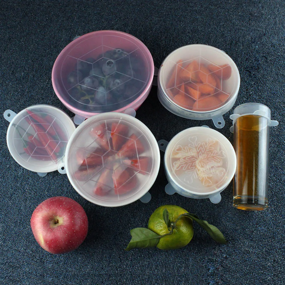 

Fresh Keeping Lids 6pcs/Lot Universal Silicone Suction Lid-bowl Pan Stretch Lids Silicone Pan Cooking Parts Spill Stopper Cover