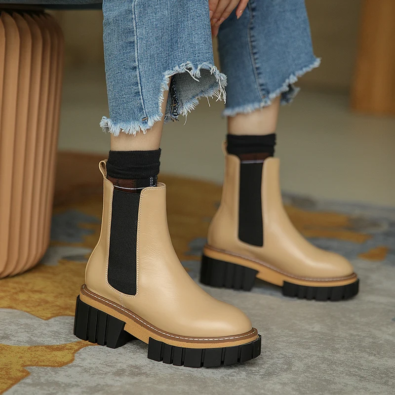 

MoonMeek 2020 New arrival women boots genuine leather boots square heels round toe autumn winter ankle boots for woman