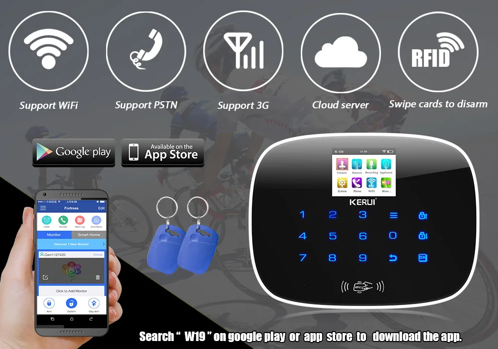 Kerui 3g 4G Wi-Fi GSM PSTN сигнализация приложение контроль Беспроводная сигнализация RFID охранная сигнализация датчик дыма