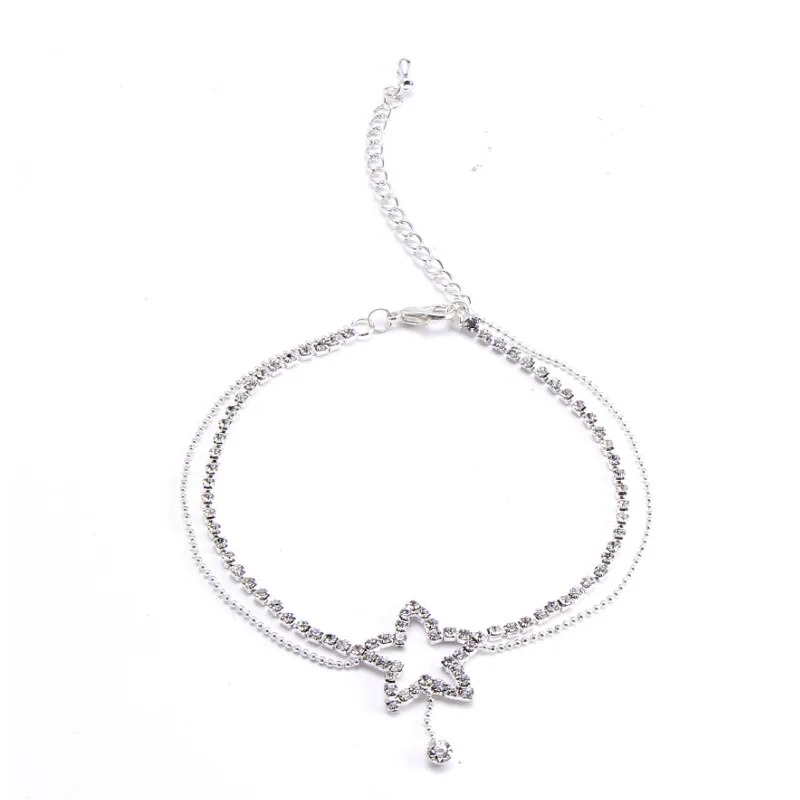 

Fashion Women Five-pointed Star Rhinestone Ankle Bracelets Summer Beach Foot Jewelry Anklets