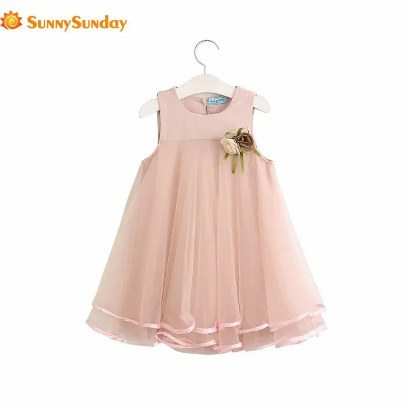 

2019 new girl dresses cute a-line baby children clothes sleeveless princess jumper dress + Brooch hot cotton wedding dress