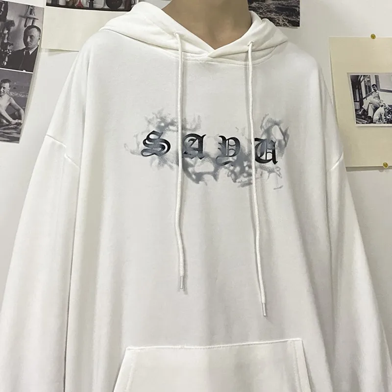 

Autumn big V hooded sweater men plus velvet loose men hip hop autumn winter couple top