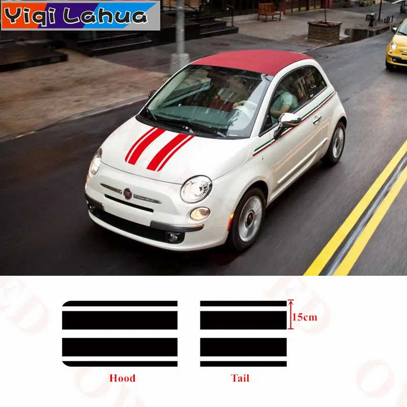 

Автомобильная наклейка s, капот, хвост, весь корпус, наклейка для Fiat 500, гоночный Спорт, Стайлинг, полосы, автомобильная виниловая наклейка, ав...