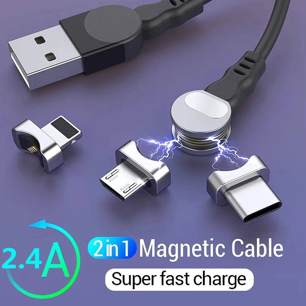 USB Магнитный зарядный кабель набор Тип C для сотового телефона 2 в 1 вращающийся
