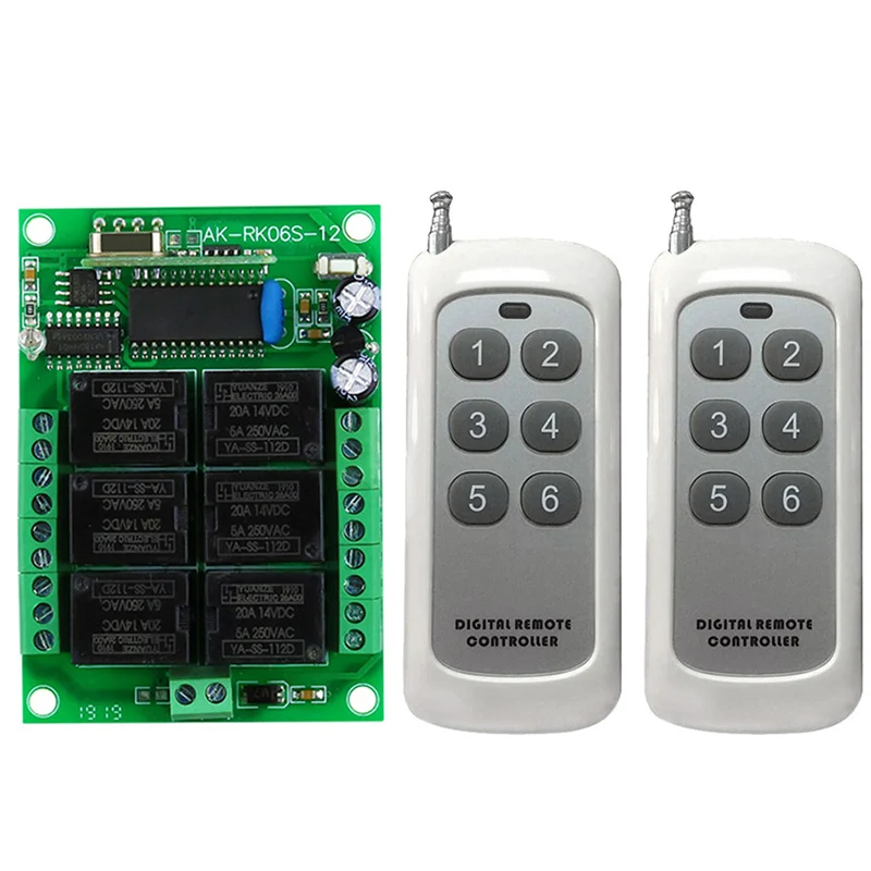 

DC 12V 6 CH Channels 6CH RF Wireless Remote Control Switch Remote Control System receiver transmitter 6CH Relay 315/433 MHz