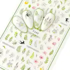 Наклейки для ногтей с зеленым листом и ласточкой, наклейки для маникюра, цветные дизайнерские наклейки для ногтей, 2021