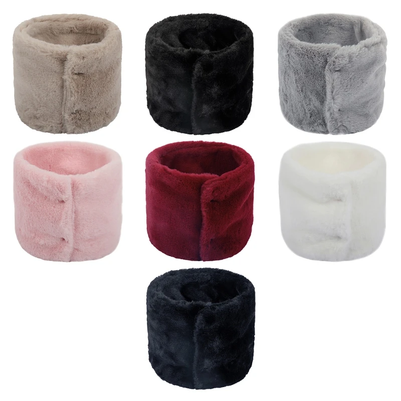 

Unisex Winter Thick Furry Plush Neck Warmer with Snap Buttons Simple Solid Color Windproof Infinity Circle Loop Scarf