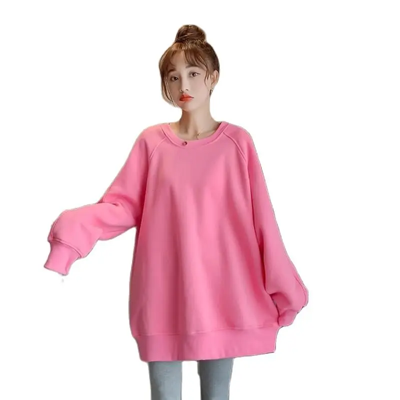 

Korean Casual O Neck Pink Sweatshirt Women Fashion Clothing Autumn Oversized Long Sleeve Sweatshirts Pullovers Y2k Streetwear