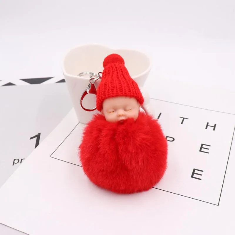 

100pcs/lot Party Favors Cute Sleeping Baby Fluffy Balls Keychains Personalized Present Festival Supplies For Wedding Souvenir