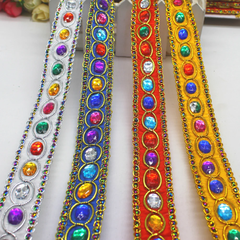 

5 Yds Gold Crystal Lace Crochet Ribbons Belt Braided 3D Sewing Apparel Trim Handmade 2.8cm Wide