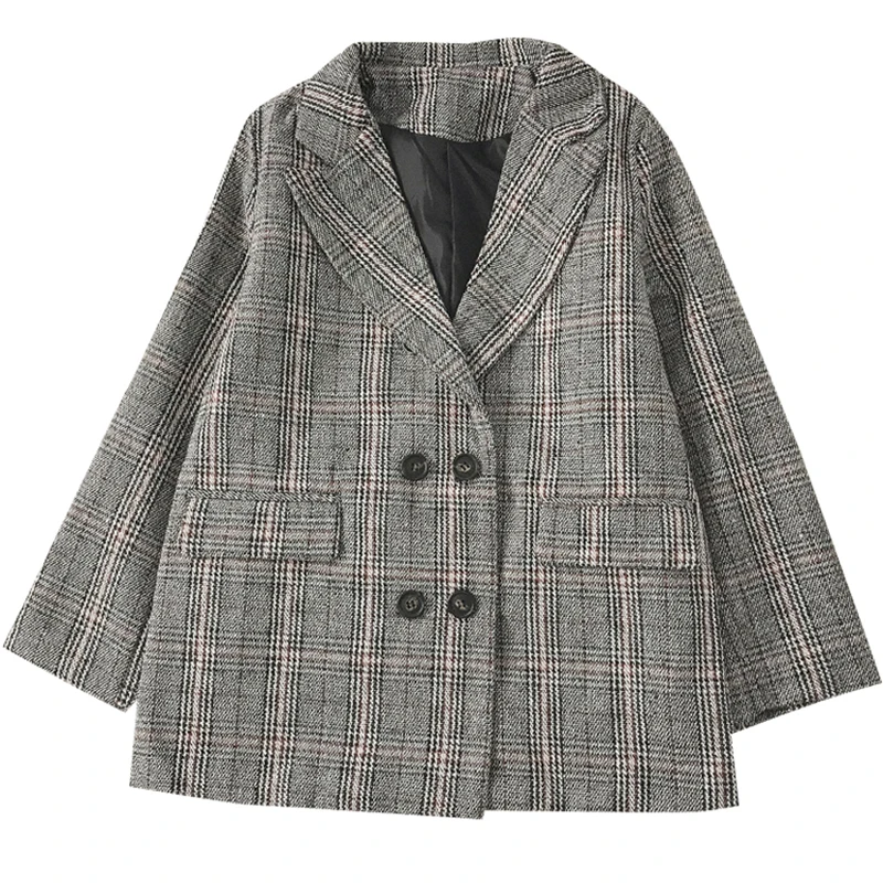 

2021Blazers Women's Slim Fit Blazer Suit Jacket plaid Women Plus Size Casual Vintage Suit Blazer Female FC634