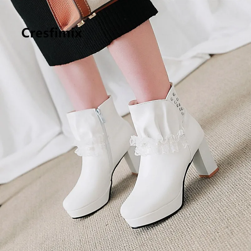 Cresfimix Female White Comfortable High Quality Pu Leather Short Boots Lady Black Casual Street Botas Femininas C6057 | Обувь