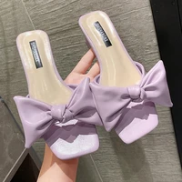 2021 autumn korean version open toe square bow shoes women shoes with high heels slippers women sandals summer hing heel mujer