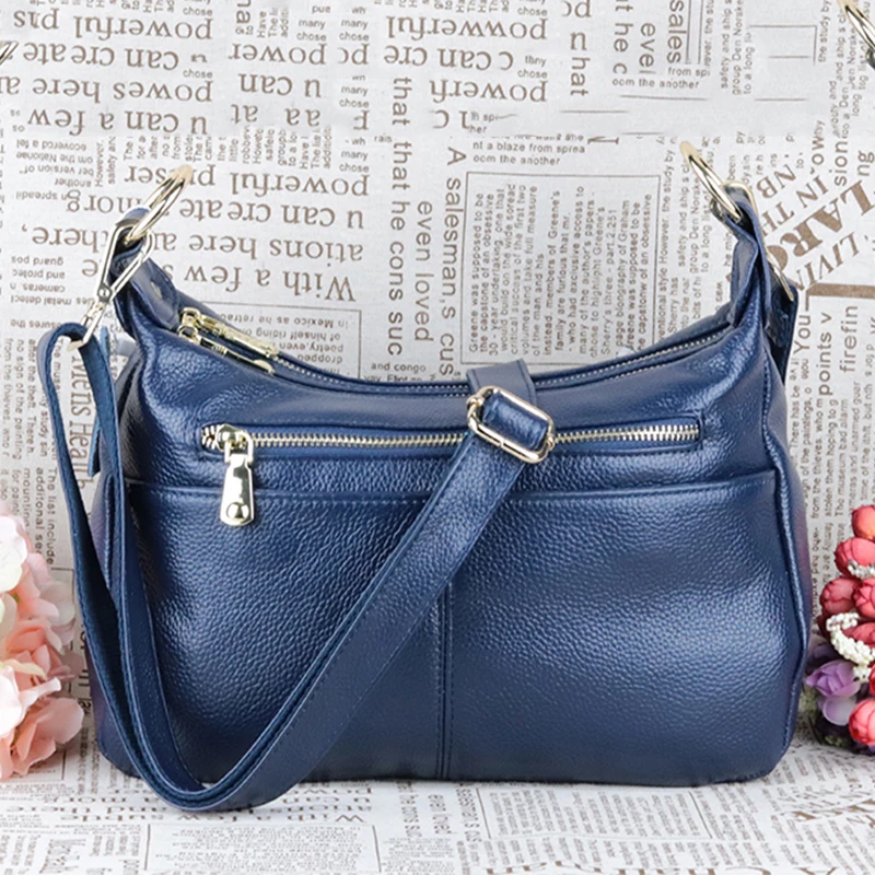 

Multi-Function Blue Luxury Handbags Women Crossbody Bags Design Genuine Cow Leather Shoulder Messenger Clutches Cellphone Purses