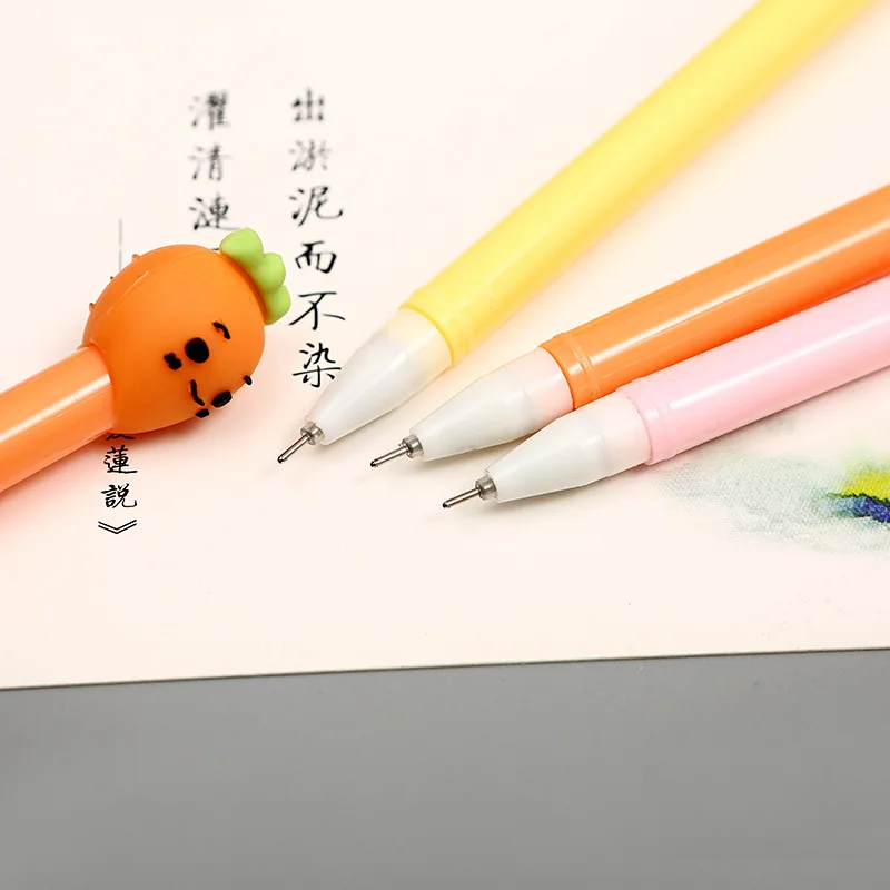 50PCS Korean Creative Cartoon Crooked Radish Gel Pen Fresh and Simple Black Study Office Water Signature Stationery |