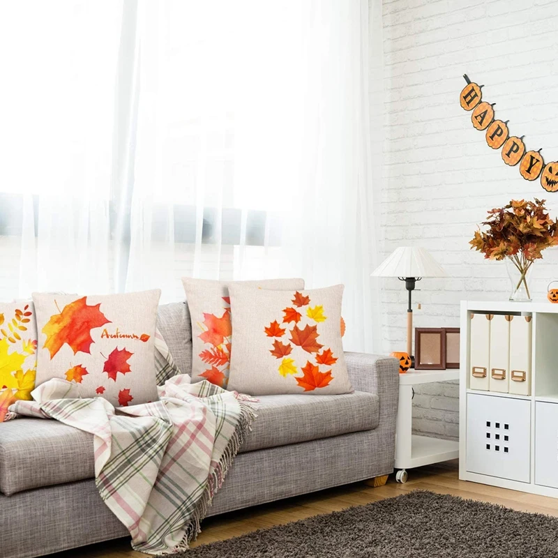 

Autumn Pillow Case, Fall Maple Leaves Pillow Cover, Thanksgiving Linen Sofa Bed Throw Cushion Cover Decoration