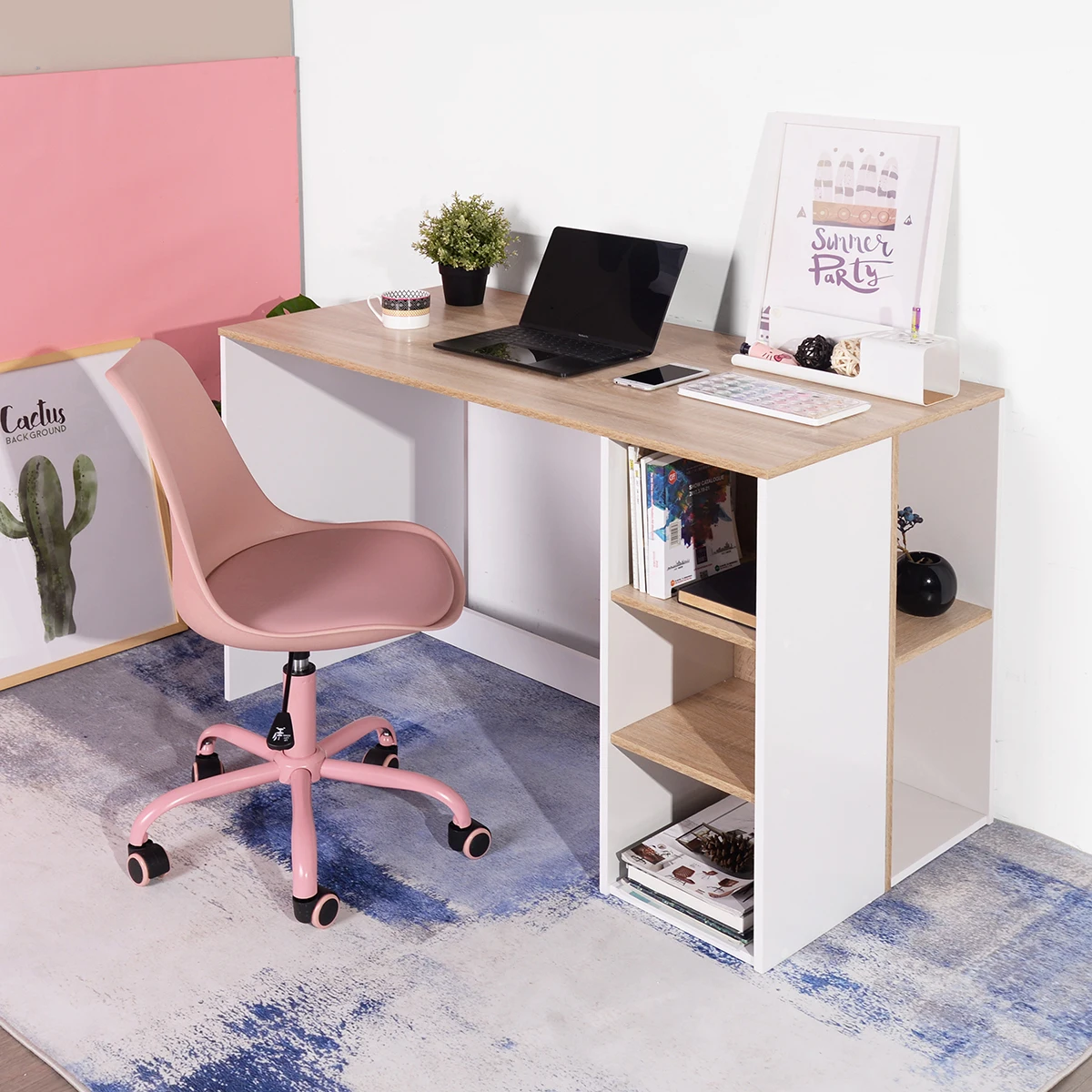 

Computer Desk With 5 Storage Shelves, Modern Study Writing Desk For Small Spaces Metal Frame Gaming Desk, Multipurpose Student
