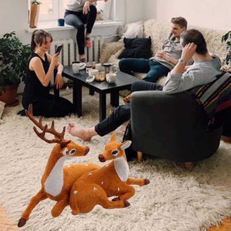

M89A Christmas Couple Deer Reindeer Plush Doll Lifelike Elk Stuffed Animal Toy Home Party Desktop Decoration Ornament