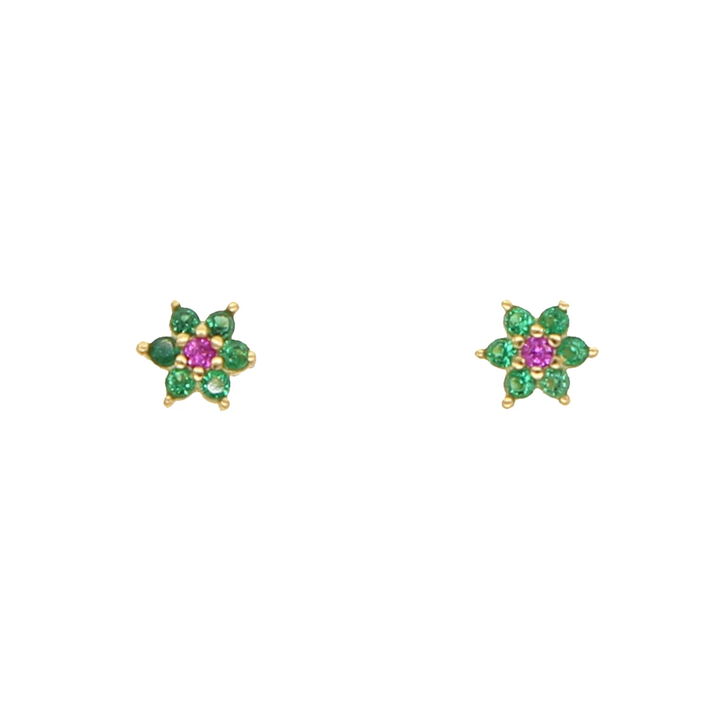 E481-G-green Минимальное серебро 925 пробы, ювелирные изделия, красные, синие, зеленые, белые радужные фианиты, камень, деликатный, изящный, второй, красочные, Кластерные серьги-гвоздики - Окраска металла: E481-G-green