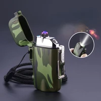 double arc lighter waterproof windproof flashlight outdoor usb rechargeable cigarette lighter smoking accessories for weed