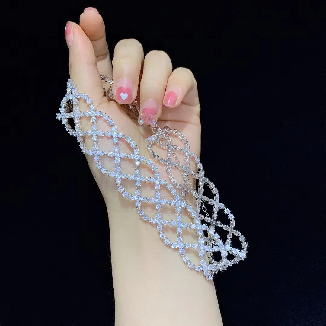 Miglior Monili D'avanguardia Delle Donne Fini Della Collana Di Cerimonia Nuziale Del Partito Scava Fuori L'argento Sterlina 925 Della Collana Del Choker Dello Zircone Cubico Trasporto Libero