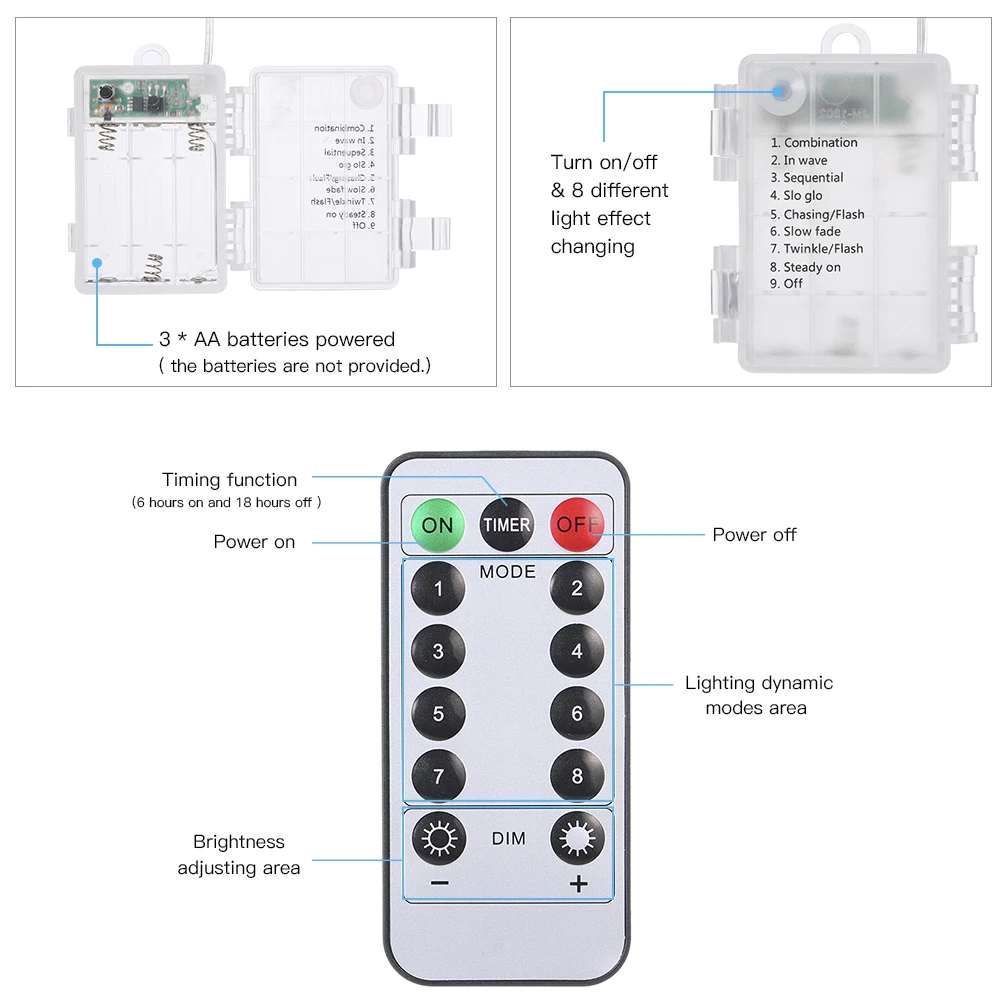 

10M/ 32.8Ft 100LED Fairy String Light with RC Dimmable Timer Seiiting Battery Power Waterproof Christmas Party Decor fairy light