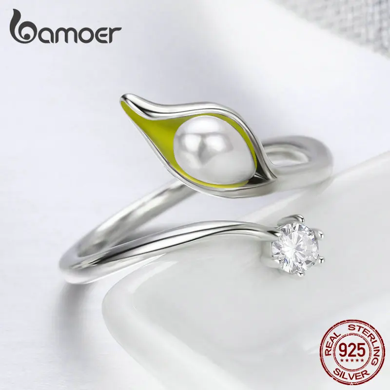 BAMOER, подлинное, 925 пробы, серебряное, элегантное, Калла, лилии, цветочные бутоны, регулируемое, Женское кольцо для женщин, обручальное, ювелирное изделие SCR299
