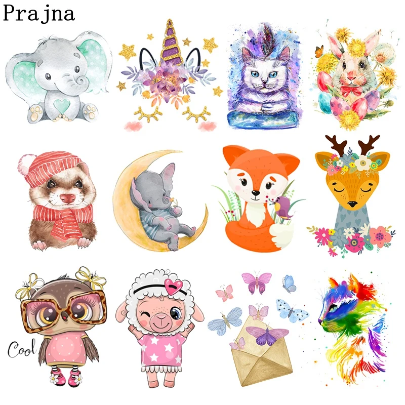 

Cartoon Cat Unicorn Koala Applique Iron-On Transfer Patches For Clothing Animal Elephant Rabbit Heat Transfer Thermal Stickers