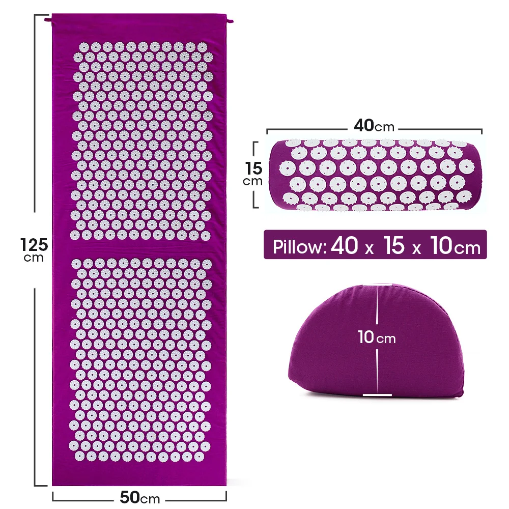 

125x50cm/65x40cm Massage Cushion Yoga Acupressure Mat and Pillow Set Neck Back Foot Massager Pain Stress Relief Acupuncture Pad