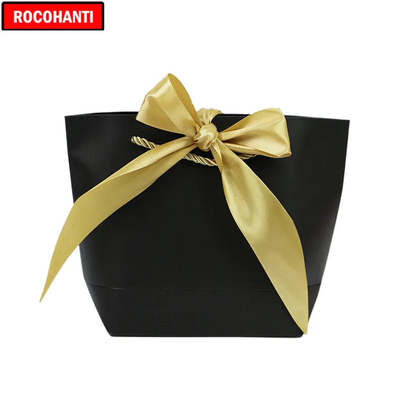 50X Custom Printed Your Own Logo Thick 250grams Black Cardboard Paper Clothing Gift Shopping Paper Bag With Gold Ribbon Handles