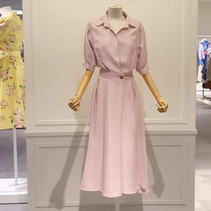 

2021 summer new fashion French temperament shirt collar dress light mature wind show thin design sense niche skirt