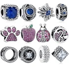 Подходят для оригинального браслета из стерлингового серебра 925 пробы, с цветком, лапой, котом, сердцем, бусины с клевером, хрустальное сердце, очаровательные DIY ювелирные изделия