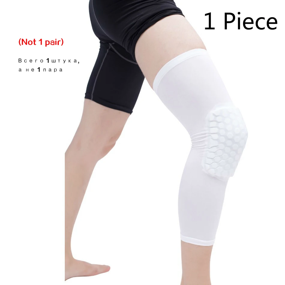 1PC Long Knee White Стоящий 1 шт. баскетбольные наколенники протектор компрессионный рукав соты фиксатор из пенопласта наколенники фитнес снаряжение волейбол поддержка - Цвет: 1PC Long Knee White