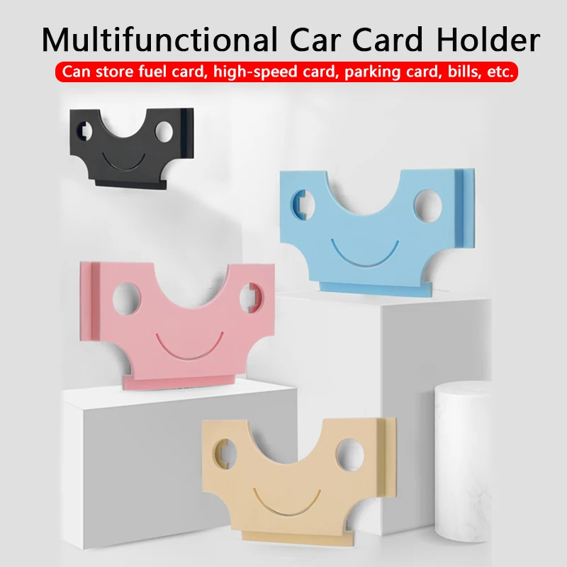 

QHCP Car Card Holder Clip Smiley Face Grid Style Card Organizer Soft Sleeve Durable IC Card Holder Card Clips Pocket Home Office