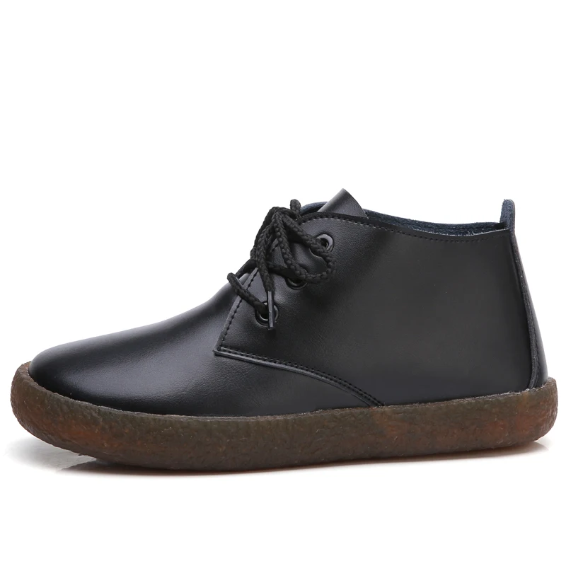 2019 г. зимние женские ботильоны сапоги на плоской подошве кожаные мотоциклетные