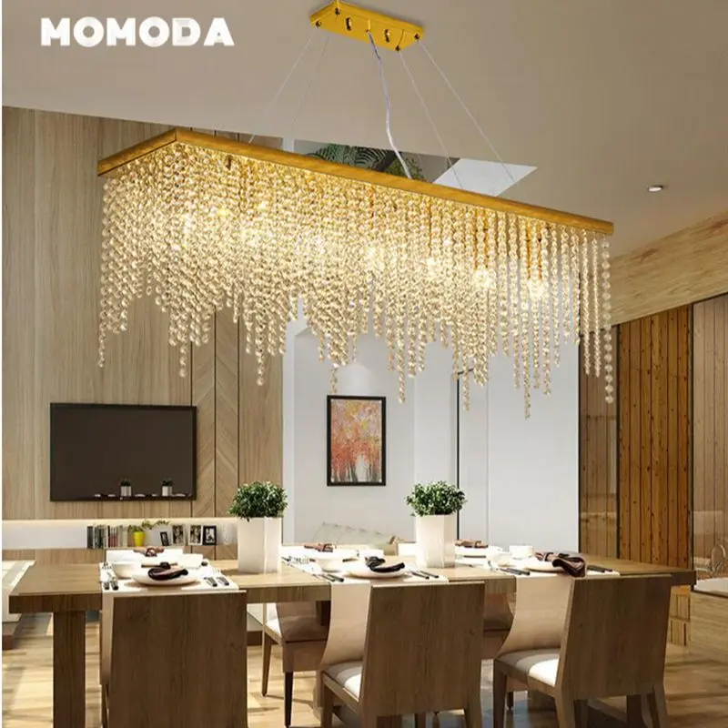 

Luxury LED Chandeliers Lighting Modern Stainless Steel Crystal Rectangle Tassel Ceiling Lights Dining Room Living Room Lights
