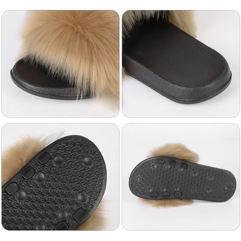 

2021Women Slippers Ladies Summer Non-slip Flat Fox Fur Slides Women Fox Fur Sandals Woman Outdoor Sandals Female Trendy Shoes