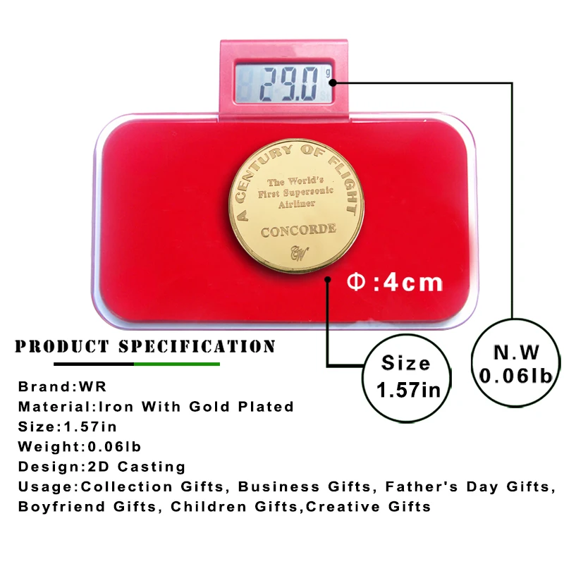 Монета последний полет Конкорда памятная монета с позолотой первая в мире