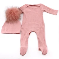 casual baby cotton striped footies with real fur pompom hat sets 0 12 m girls boys clothes bodysuits soft long sleeves rompers