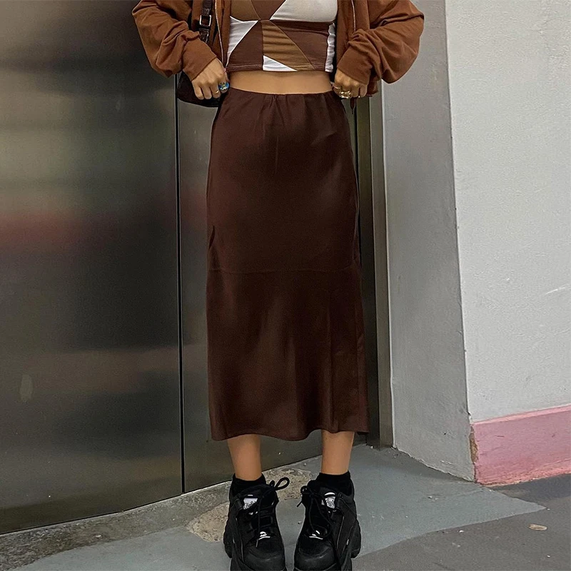 Y2K модная женская однотонная обувь Цвет длинные юбки для дам свободные женские