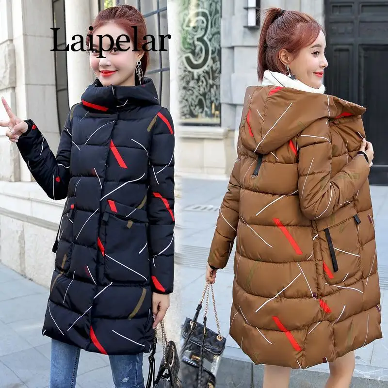 2020 Pattern Winter Long Jacket Women Hooded Fur Parka Oversize Slim Waist  Coat Hoody Thick Warm