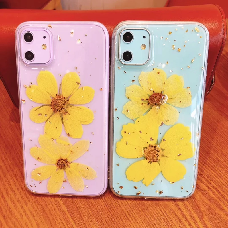 Прозрачный чехол для телефона с настоящими цветами и сушеными iPhone 11 Pro Max X XR XS 6 6S 7 8