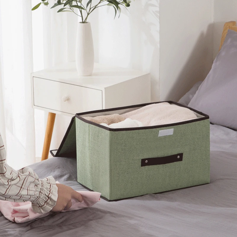 

Folding Cloth Art Imitation Linen Non-woven Storage With Lid Dustproof Storage Box Portable Dustproof Debris Storage Organiz