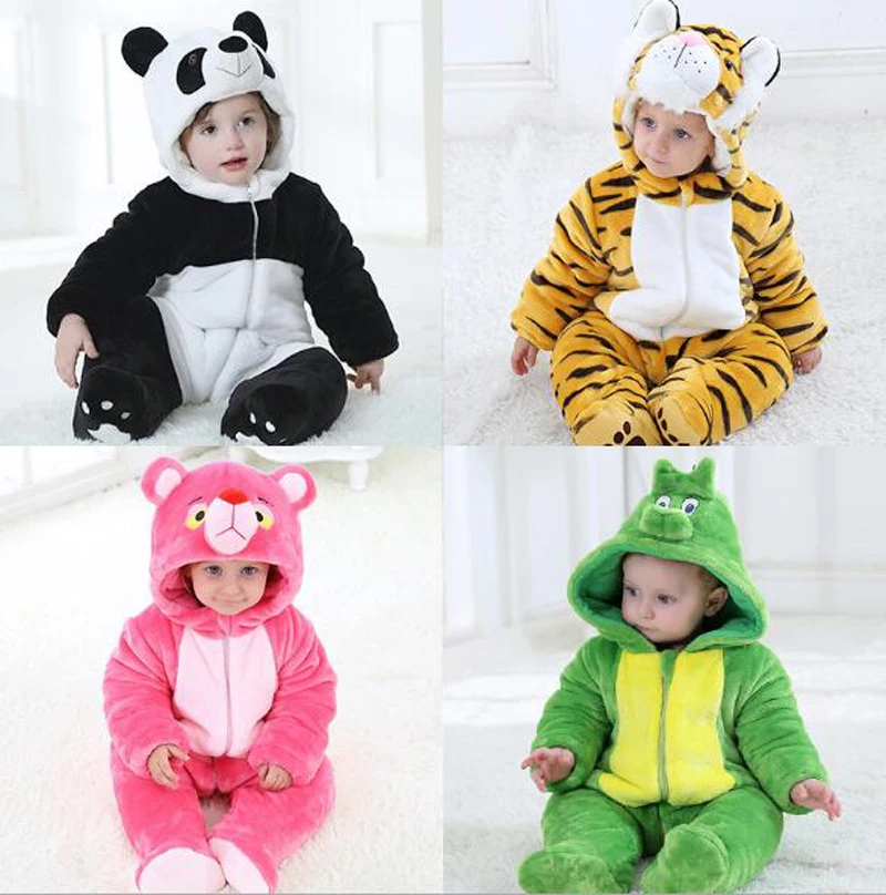 

Newborn Baby Cute Animal Hooded Rompers Toddler Boys Girls Dinosaur Costume Winter Outfit