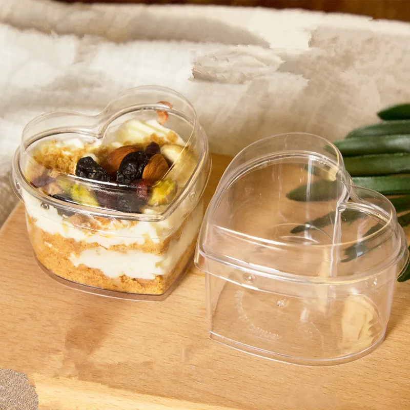 

25pcs Thick Heart Shaped Chocolate Mousse Pudding Cup Jelly Hard Plastic Love Cup Wedding Birthday Party favor Gift Box