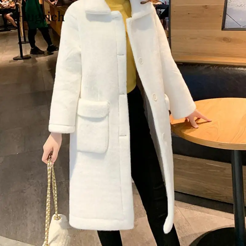 

Пальто из искусственного бархата женское слитное шерстяное Смешанное теплое однобортное средней длины зимнее Новое Стильное