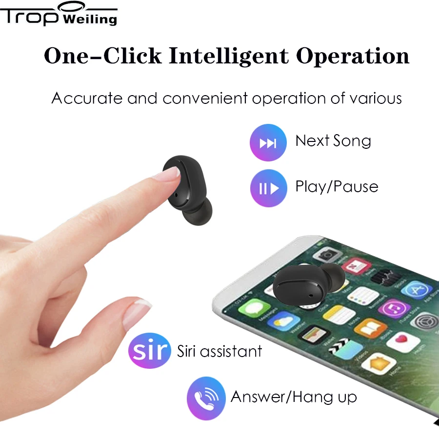 Троп Weiling TWS беспроводные наушники Bluetooth 5 0 с микрофоном Handsfree спортивная