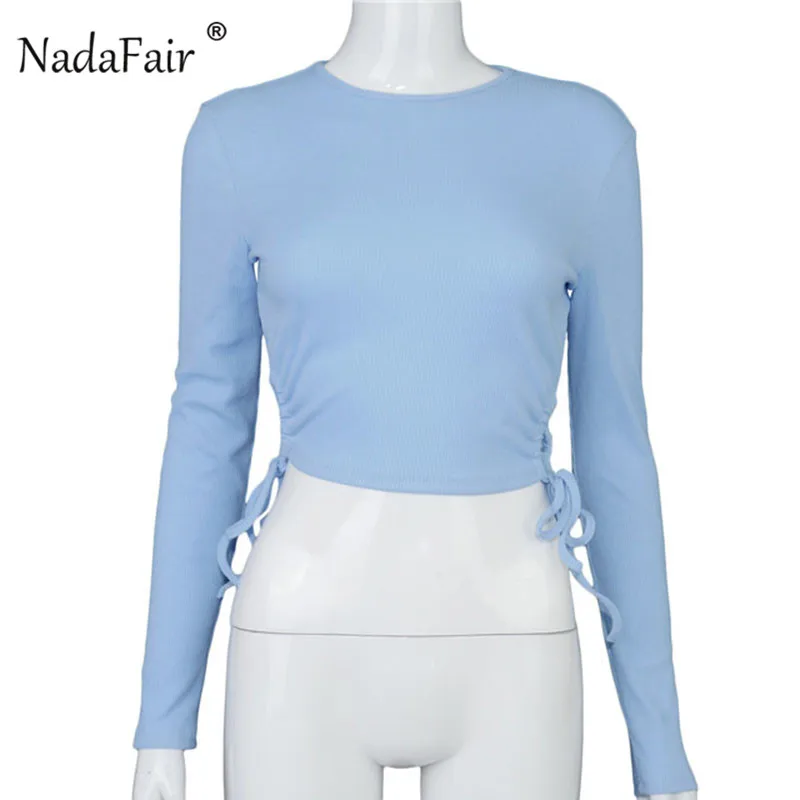Женский укороченный топ Nadafair однотонная Базовая футболка с длинными рукавами и