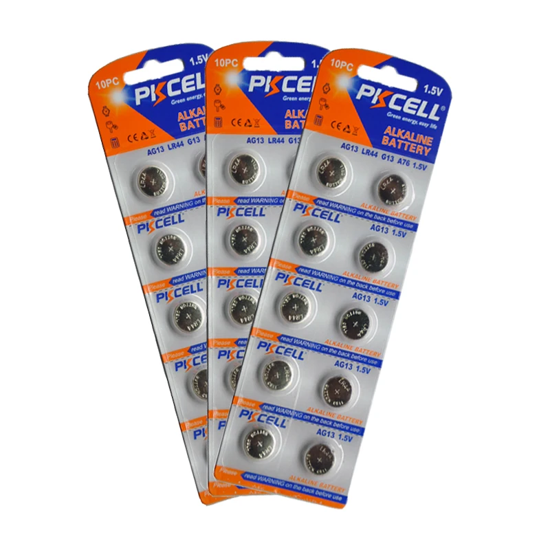 40 шт. PKCELL G13 AG13 LR44 A76 1 5 v 145mAh Щелочная Кнопка монета батарея для часов игрушки с