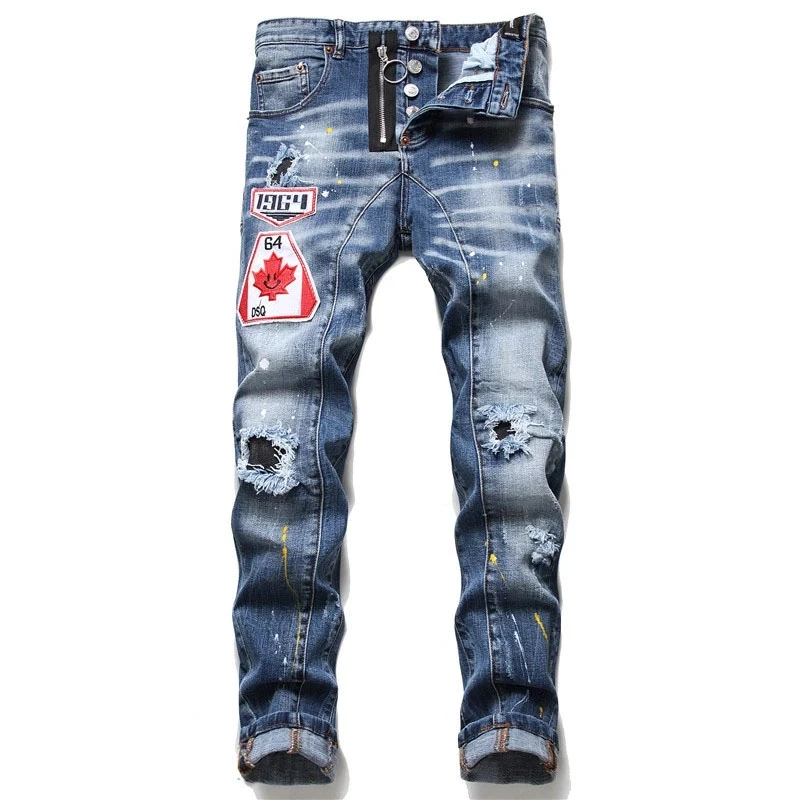 

Брендовые мужские джинсы dsq в европейском стиле, знаменитые мужские узкие джинсовые брюки, мужские джинсовые брюки на молнии, синие брюки-ка...